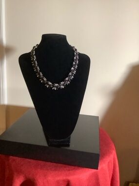 Black Howlite & white Crystal Statement Necklace - Elegant Women’s Jewelry
